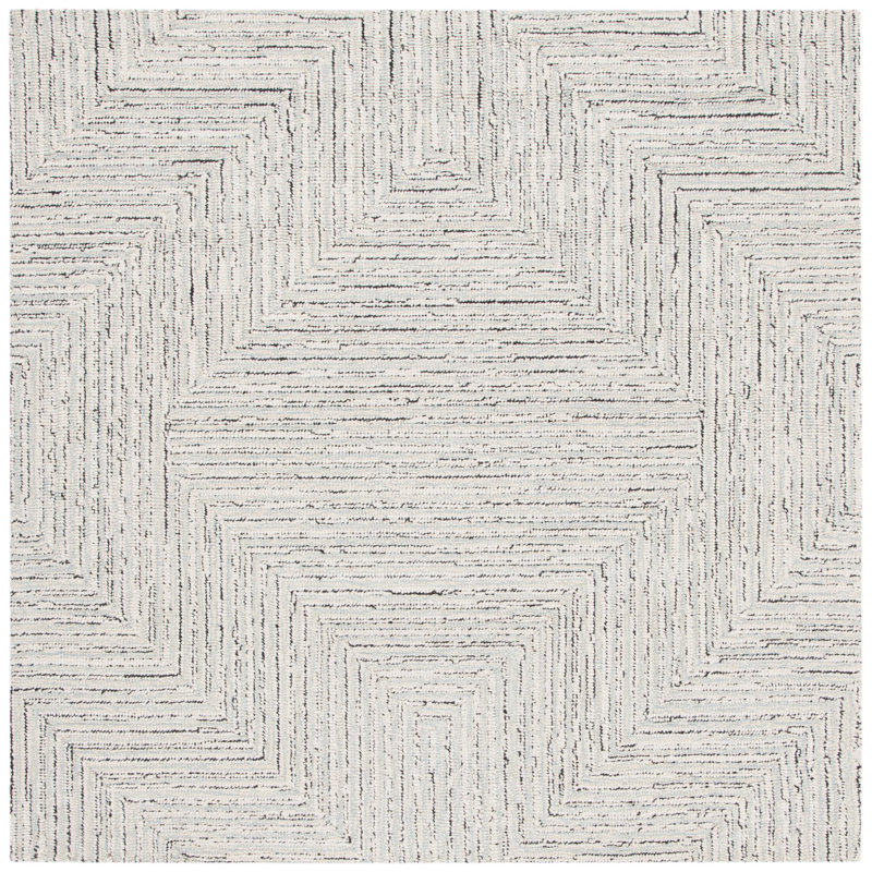 Stuttgart Hand Tufted Wool/Cotton Geometric Rug in Light Gray/Ivory, Square 5'