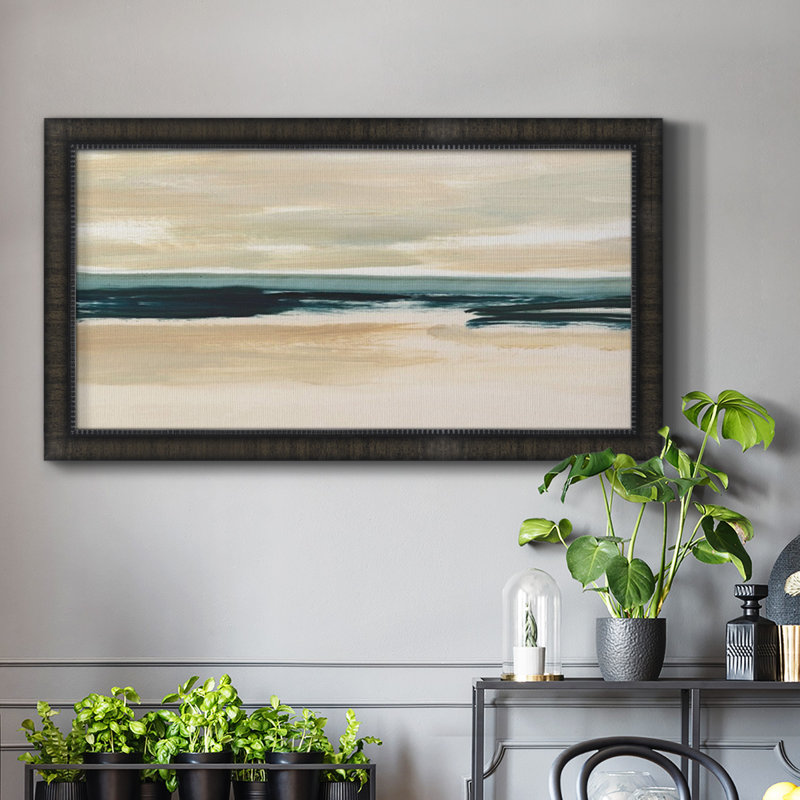 «Sand and Sea I», peinture sur toile à cadre unique, Cadre noir, H 21 po x l 37 po x P 1 po