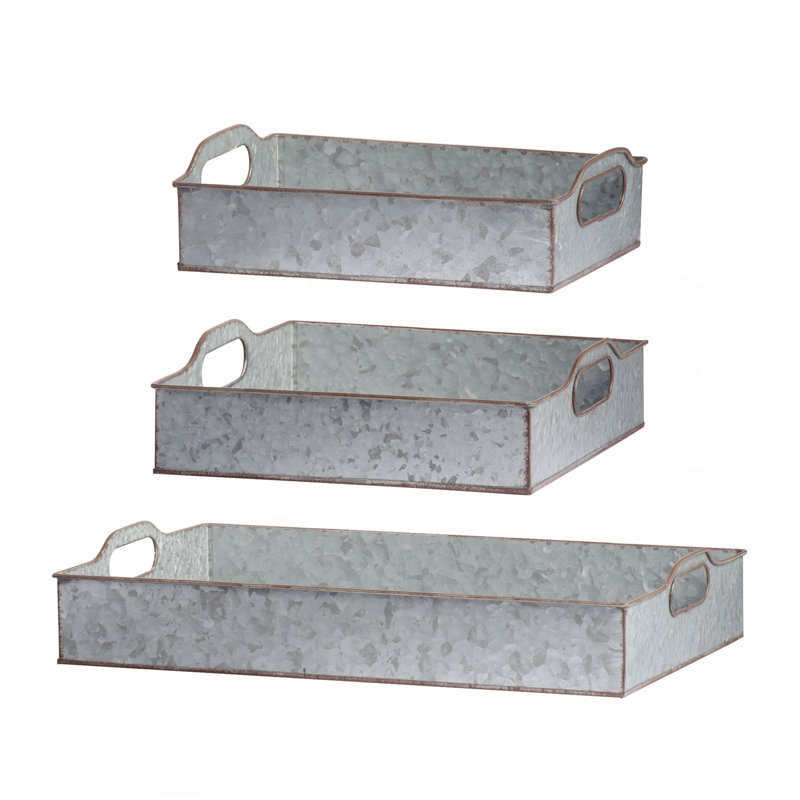 S / 3 plateaux gigognes décoratifs gris galvanisé