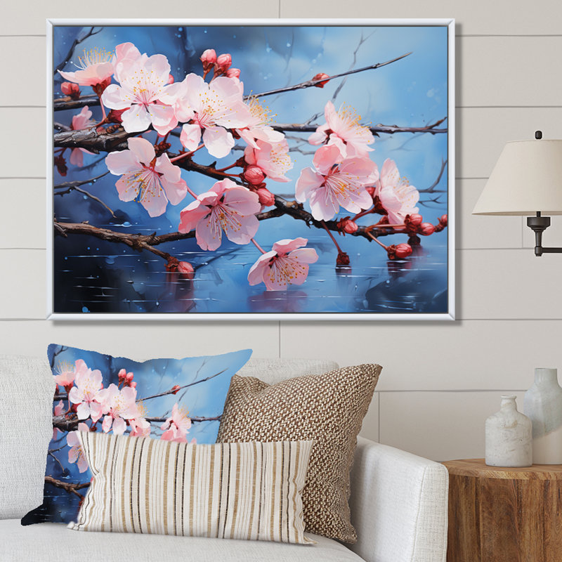 Art japonais Japon, rêve rose et bleu II - Japon, décoration murale, H 12 po x l 20 po, Cadre flottant blanc