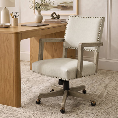 Bromley Farmhouse Task Chair With Solid Wood Arm And Nailhead Trim