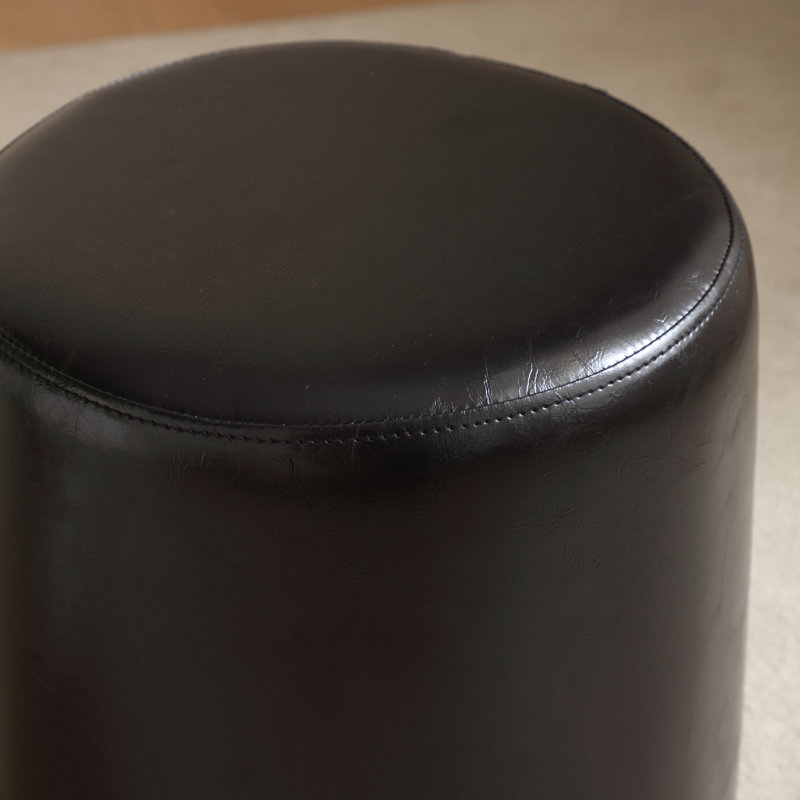 Petit repose-pieds rond en similicuir de 11,8 po, Noir