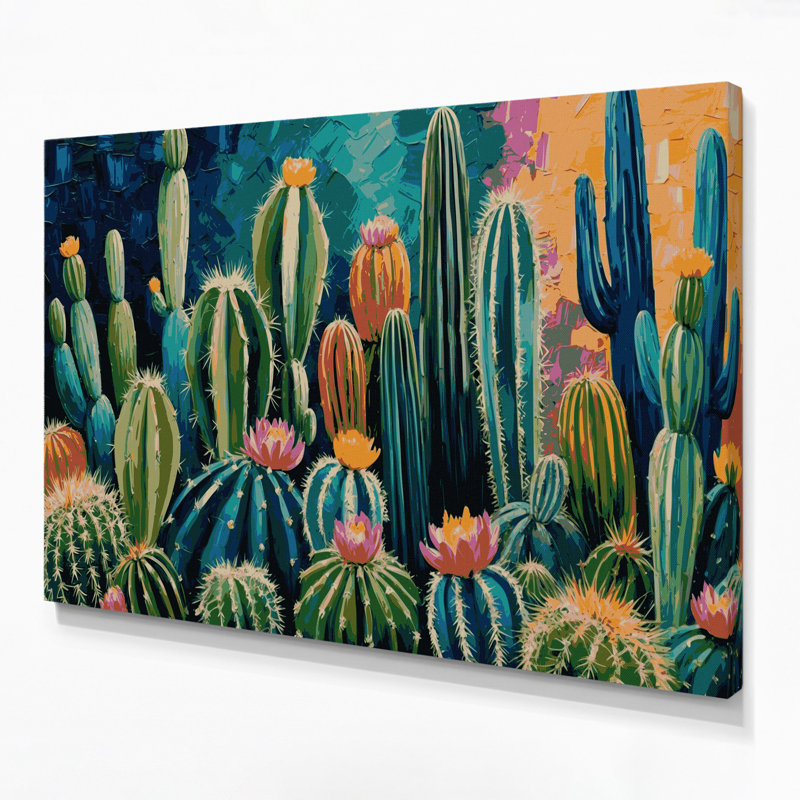 «Southwestern Cowboy Cactus», art sur toile vert à motif 64, H 24 po x l 36 po