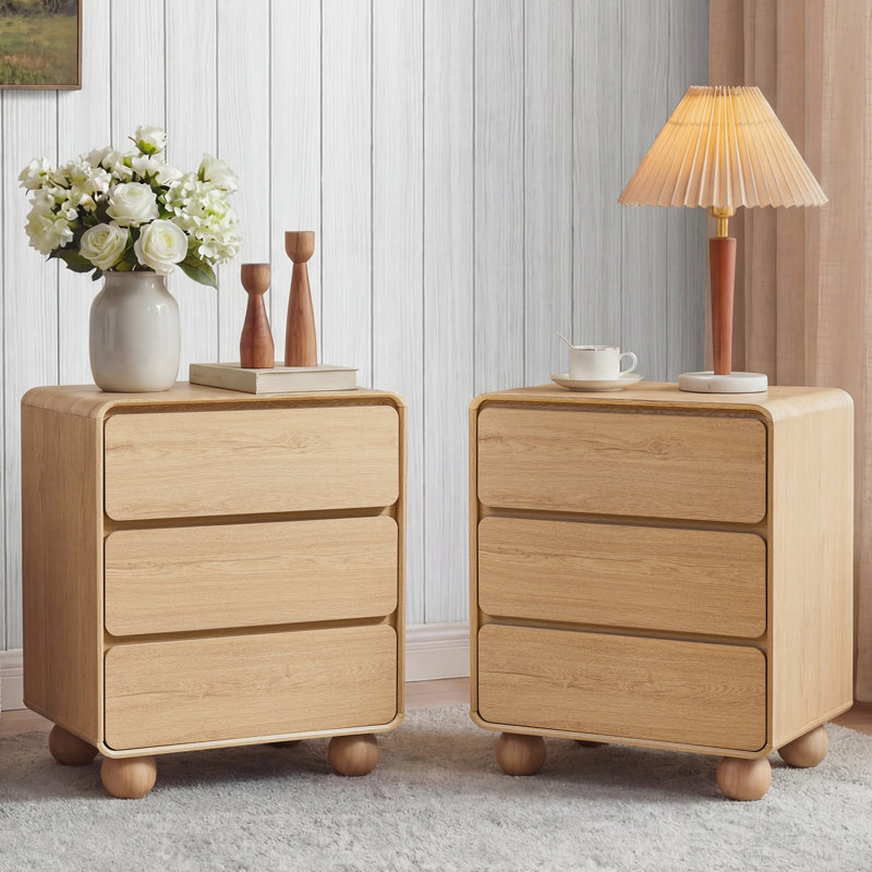 Table de chevet 3 tiroirs de 23,6 po de largeur, Naturel
