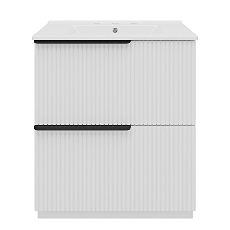 Meuble-lavabo autoportant avec lavabo et tiroirs en céramique, Blanc