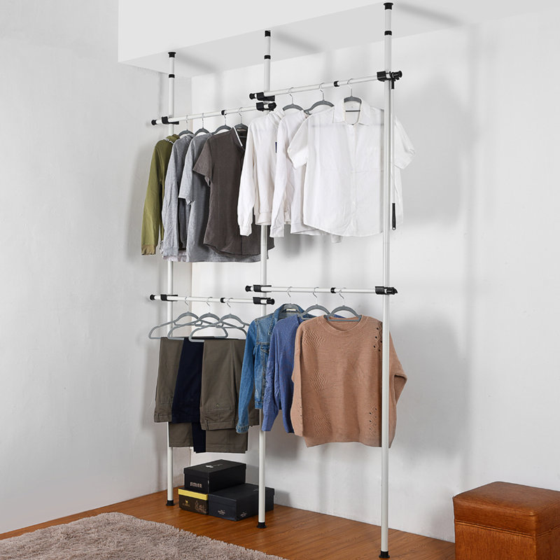 Aatika Adjustable Telescopic Clothing Rail Double, White