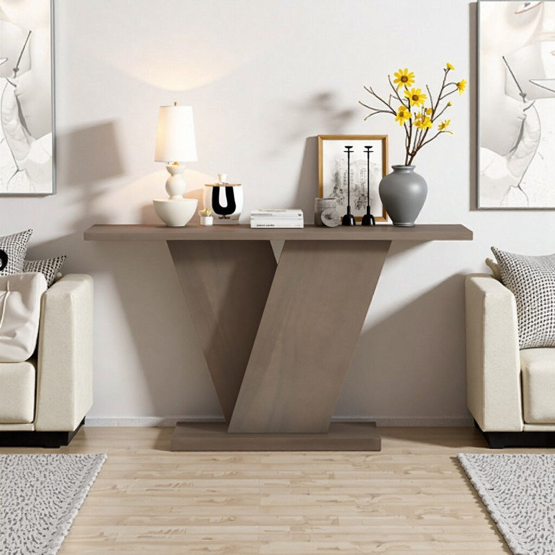 Console en placage de bois naturel de 60 po Mirod, Taupe