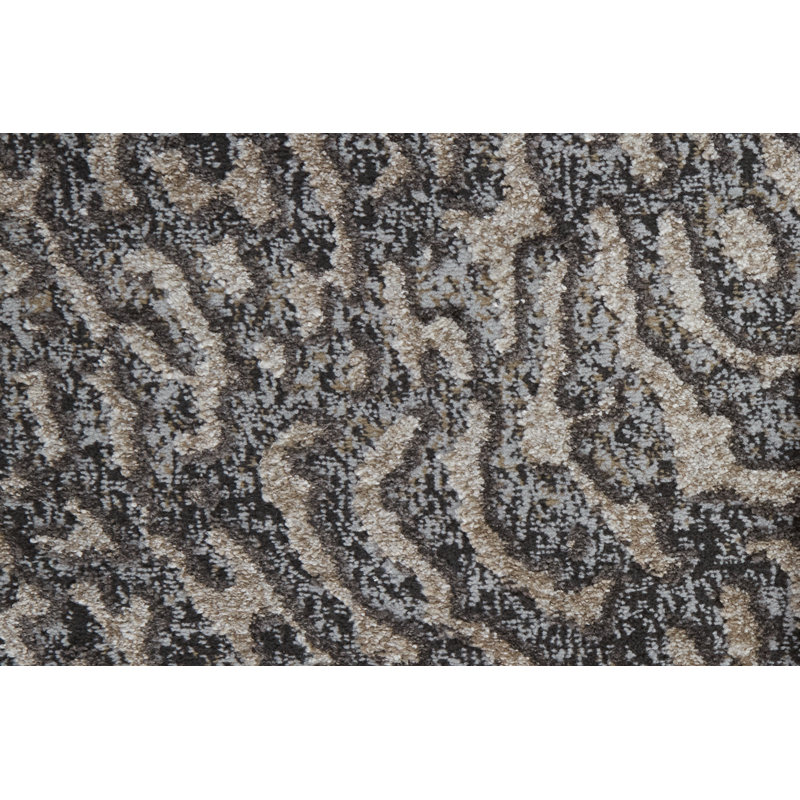 Queens Boulevard Abstract Machine Woven Beige/Charcoal Gray Area Rug, Rectangle 12' x 15'