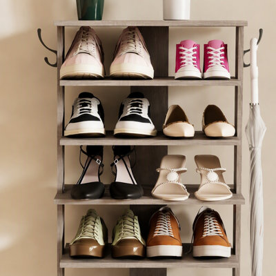 Shoe Rack,7 Tier Shoe Storage Organizer with Hooks, Entryway Shoe Tower,1214Pairs Shoes,Vertical Shoe Organizer,Vertical Shoe Organizer,Easy Assemble,