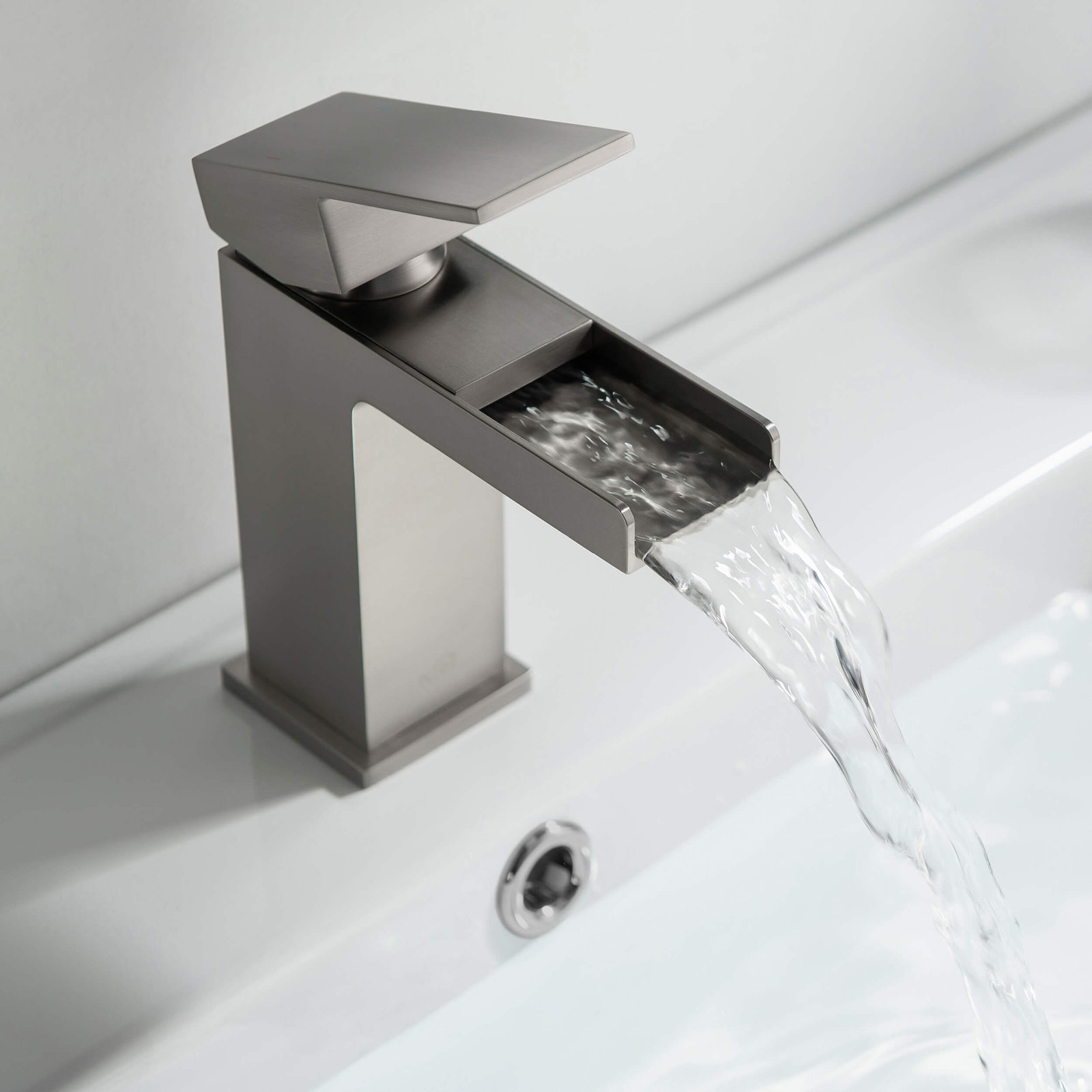 Waterfall Single-Hole Bathroom Faucet, Brushed Nickel, Without Drain Assembly