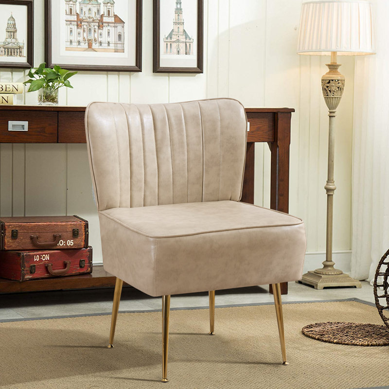 Chaise d'appoint d'appoint avec pieds dorés, Similicuir beige