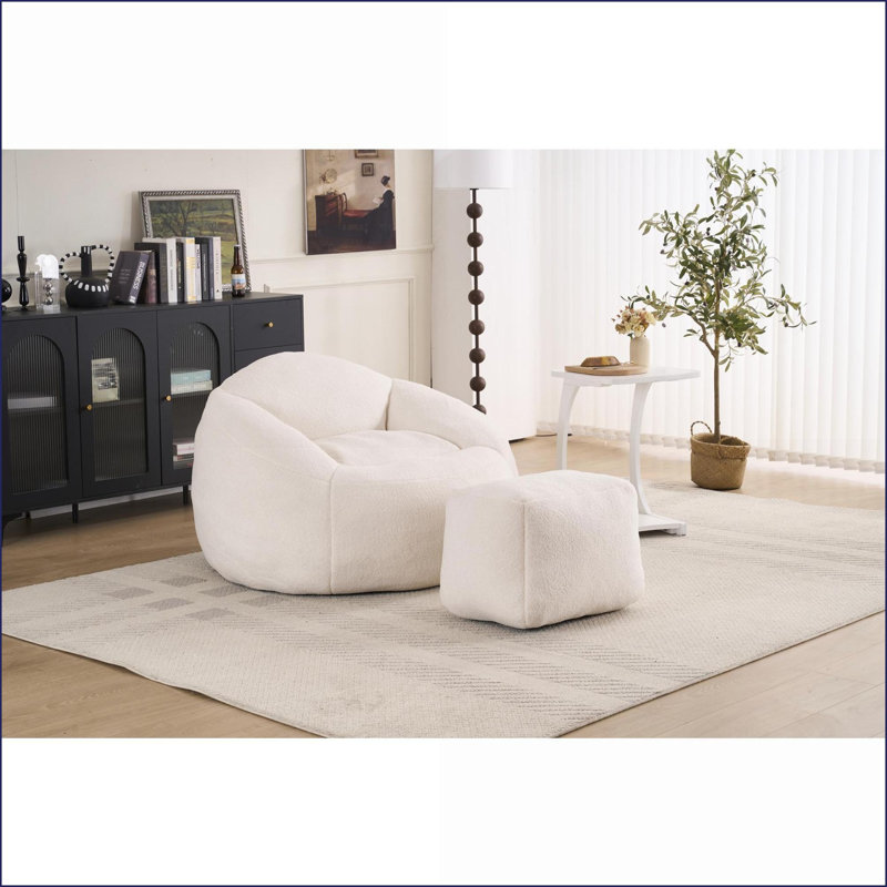 Memory Foam Bean Bag Chair for Adults/Teens - Ultra Soft Chenille Lazy Sofa | Teddy | Round