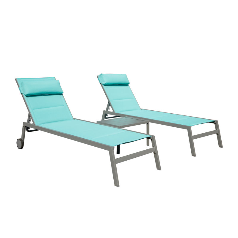 Sereby Outdoor Metal Chaise Lounge with Table