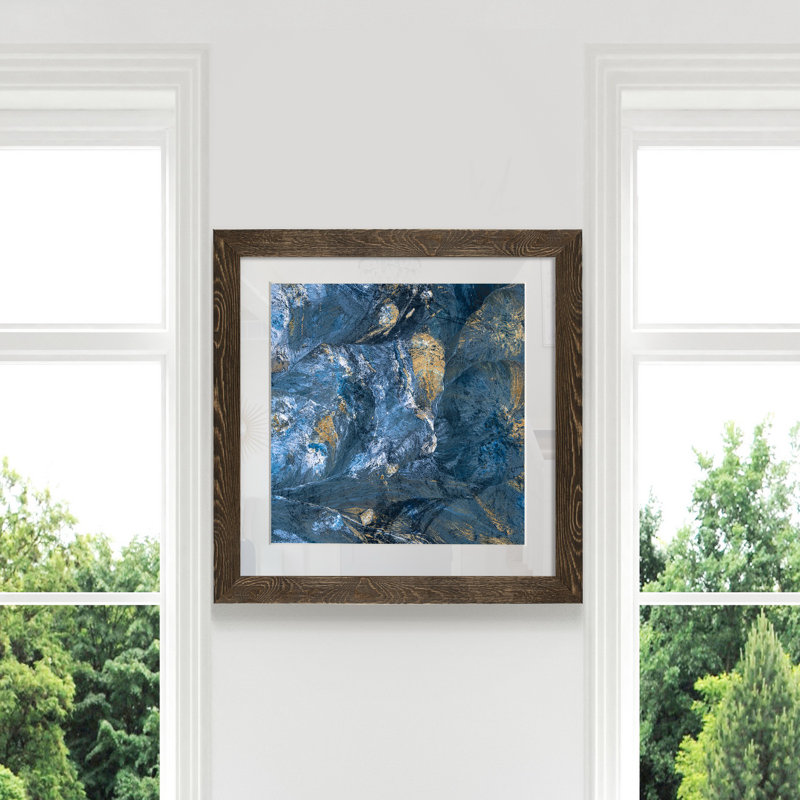 « Or indigo II », peinture sur papier encadrée, H 31,5 po x l 31,5 po x P 1,5 po, Encadré de bois de noyer