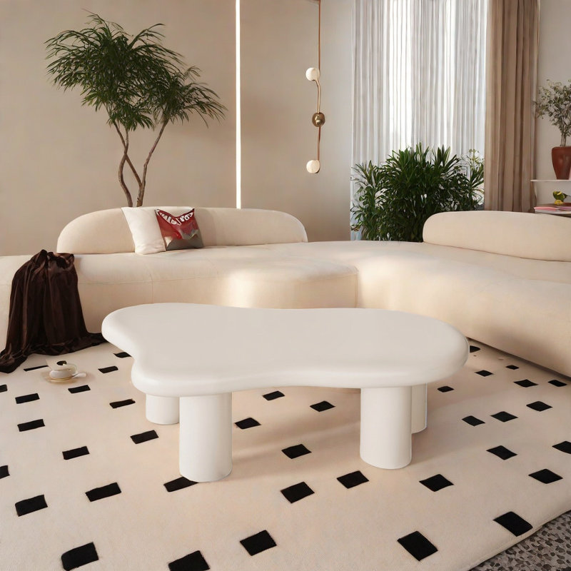 47 Inches Cloud Coffee Table with 4 Legs for Living Room, White