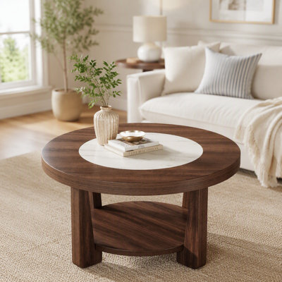 Wood Coffee Table, Round 2-Tier Accent Center Table