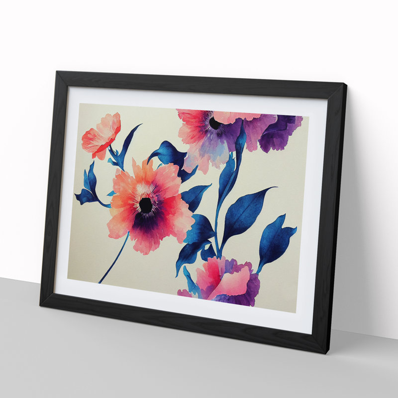 XH1022-7130X Precious Watercolour Flowers - Single Picture Frame Print, Black, 46cm H x 64cm W