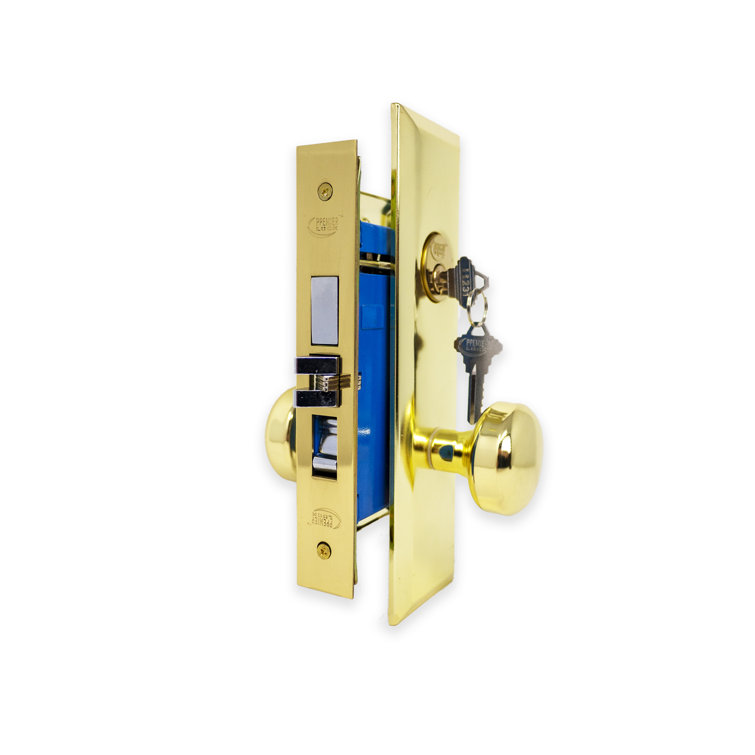 Premier Lock Brass Mortise Entry Left Hand Door Lock Set With 2.75 In. Backset, 2 SC1 Keys And Wide Face Plate-Hex