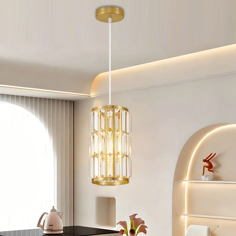 Luminaire suspendu simple en cristal Katey, Doré