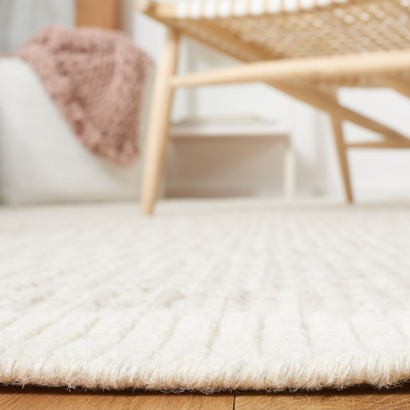 Martha Stewart Hand Loomed Wool/Cotton Solid Color Rug in Ivory/Gray, Rectangle 3' x 5'
