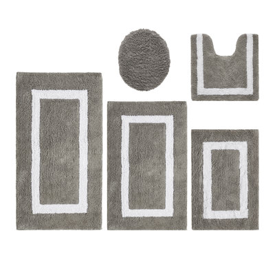Makbul Premium 100% Cotton 2370 GSM 5-Piece Bath Rug Set, OEKO-TEX® Certified, Ultra Plush Tufted Bathroom Mats, Super Absorbent, Reversible, Machine Washable, Spa-Like Comfort, Gray/White