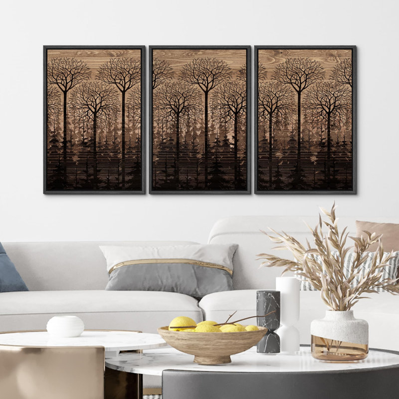 "Tree Array Nature Forest Modern Art Boho Decor Colorful Chic Living Room Office Room" 3 - Pièces, Noir, H 24 po x l 16 po