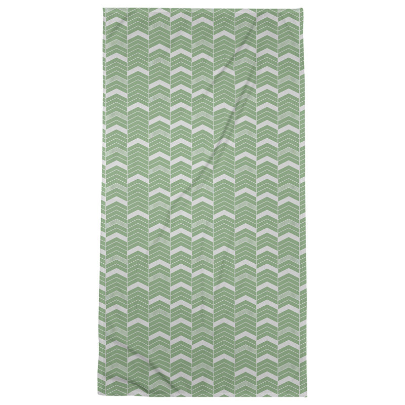 Serviette de plage lineed chevrons Stephenie, Vert / blanc cassé
