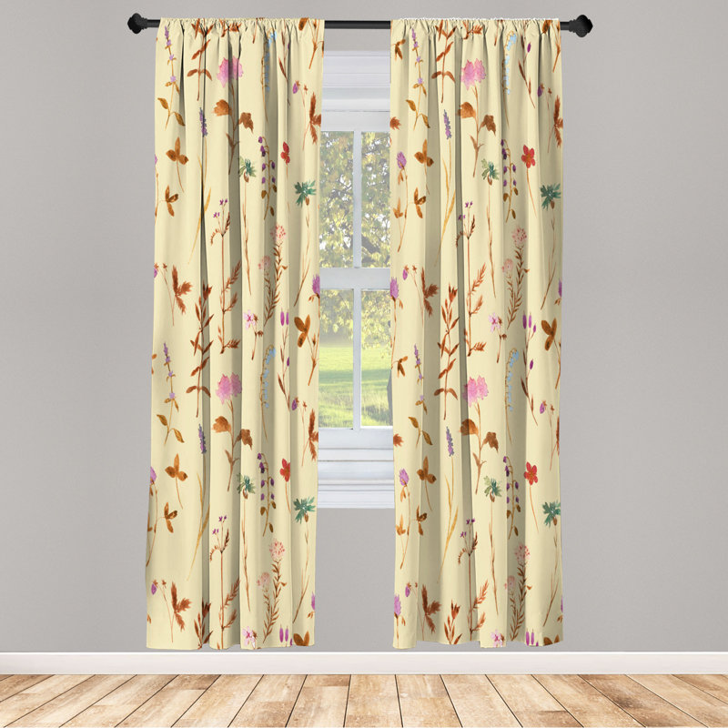 Microfiber Floral Semi-Sheer Rod Pocket Curtain Panels, 28" W x 84" L, Cream/Pink