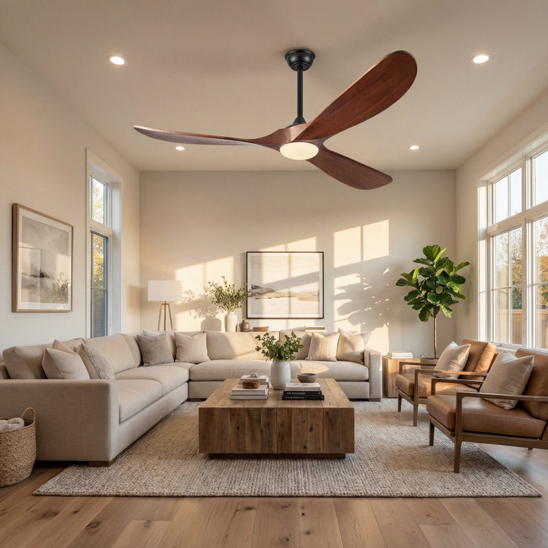 3-Blade Farmhouse Ceiling Fan With Light Kit and Remote, Memory LED Light, 6 Speed Noiseless DC Motor, 50" Wide