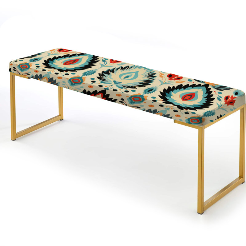 Orange Ikat Nomadic Tribe Blend - Ikat Upholstered Gold Bench
