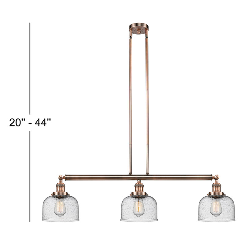 Jebediah 3-Light Metal Kitchen Island Pendant with Glass Shades, Seedy, No Bulb Included, Antique Copper