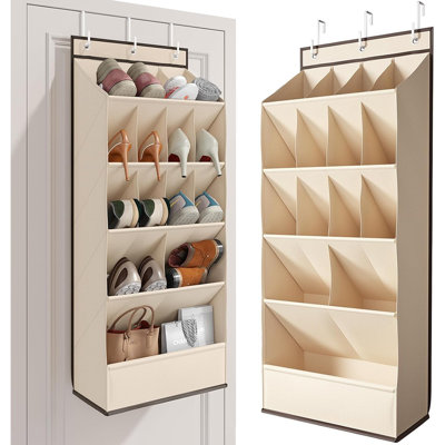 Over The Door Shoe Rack With Large Deep Pockets, Door Shoes Organizer For Closet, Hanging Boots Shoe Rack, Behind The Door Narrow Shoe Holder, Multiple Pockets For Flexible Storage, Beige ﻿