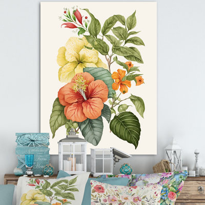 «Blossiming Yellow Retro Hibiscus VI», art floral sur toile