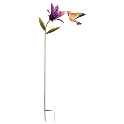 44 Inch Hummingbird Flower Stake Metal Garden Accents Standard - Rufous