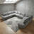 Upholstered Two-color Chenille 7-piece Large Corner Sectional, Slope-Armrest & Curved Chaise-1602861455