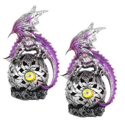 "2-PC Set" ICE ARMOR 8"H Purple Dragon On Light Up LED Orb Figurines  Figurine Statue Ornament Home/Room Decor and Perfect Gift Ideas for House Warming, Holidays and Birthdays Great Collectible Addition