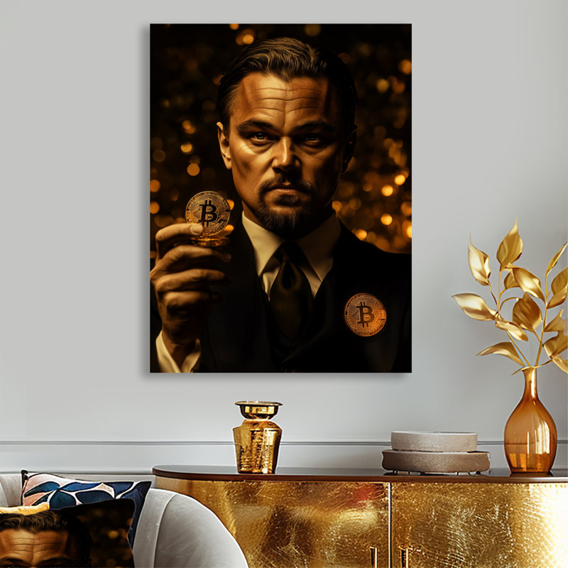 «Bitcoin Leo Dicaprio Wolf» par Wall Street, Sans cadre, métal, H 32 po x l 16 po