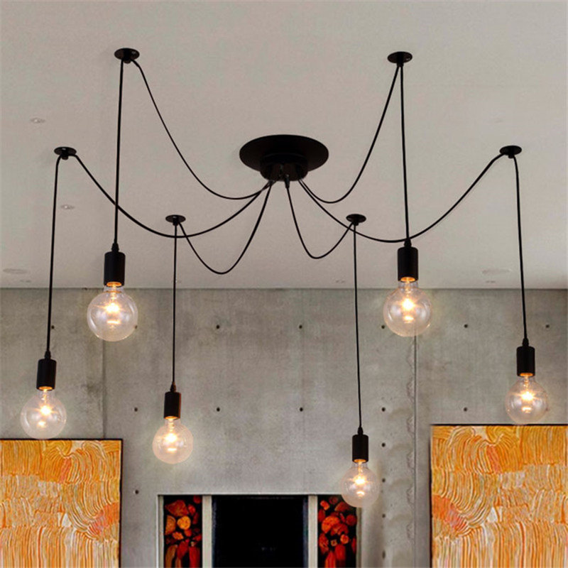Luminaire suspendu en forme de lustre en forme d'araignée 6 lumières Diy en noir Diy