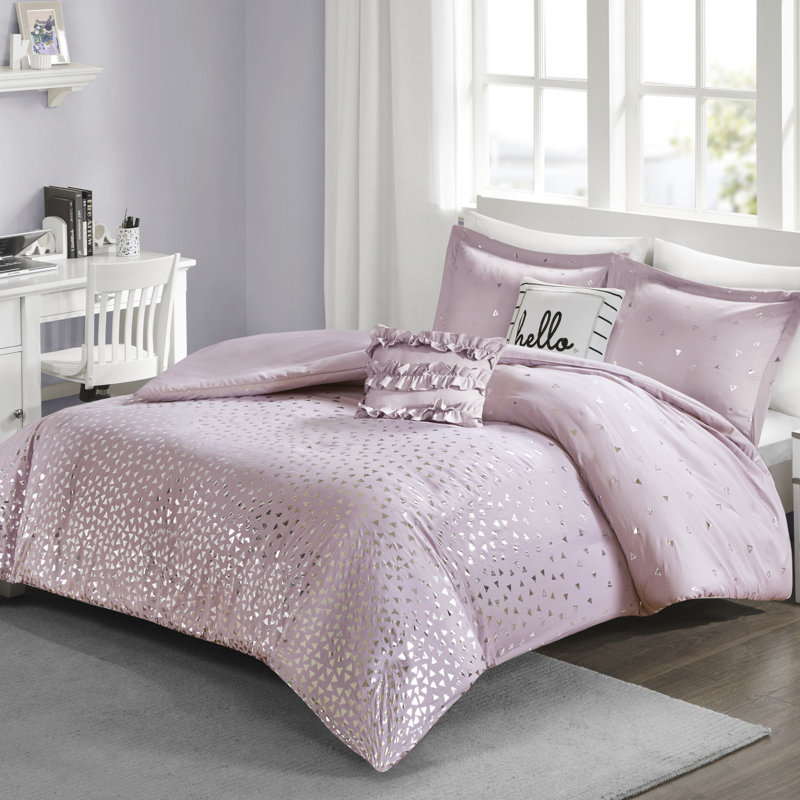 Ensemble de housse de couette Zoey, Mauve / argenté, Housse de couette double / grand et 2 taies décor