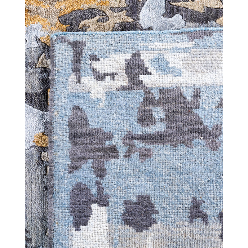 Gray Hand-Knotted Wool and Silk Rectangular Area Rug