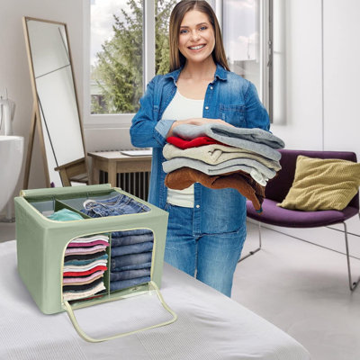 Large Storage Box 2-Compartment Foldable with Window & Handles 2 Pack