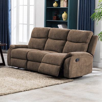 Ronald Reclining Sofa - Family Relaxation & Hosting, For Living Room/Family Room, Brown Luxe Fabric With Hardwood Steel Frame & Foam-Encased Pocketed Coils