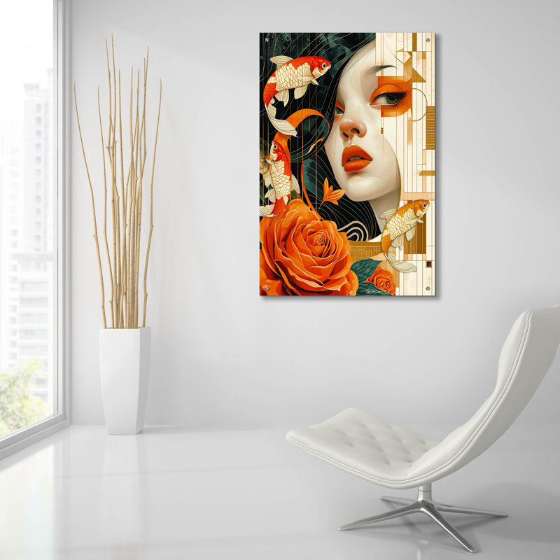 Art mural en verre «Celestial Gold Fish» par Momart, H 36 po x l 24 po x P 0,2 po