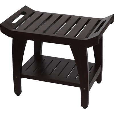 Banc de douche rectangulaire extérieur en teck avec poignées