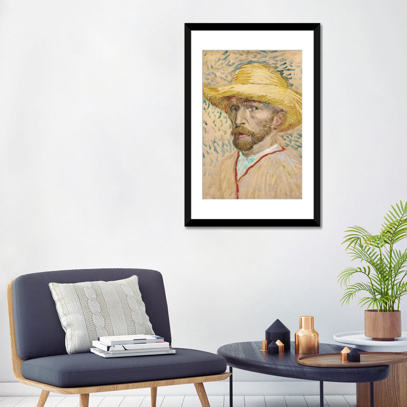 «Self Portrait with Straw Hat Summer 1887» par Vincent Van Gogh, impression sur toile, H 32 po x l 24 po x P 1 po, Blanc