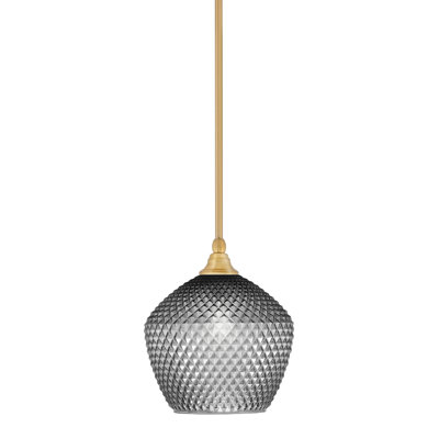 Mini-luminaire suspendu à tige avec finition en laiton nouvel âge et verre texturé fumé de 9 po
