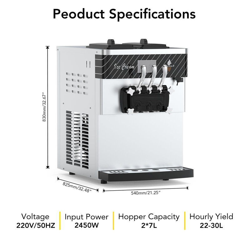 Sorbetière commerciale, machine à yogourt glacé, 22-30L / H, 2450 W