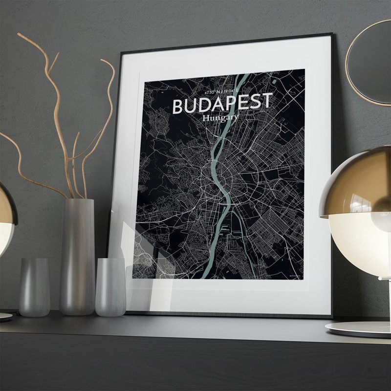 Budapest City Map In Midnight - No Frame Print, 20cm H x 16cm W x 0.05cm D