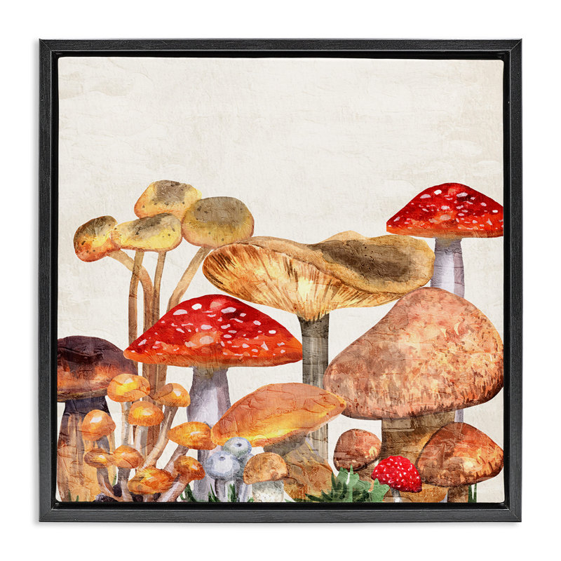 Champignons rustiques des bois, Cadre flottant noir de jais, H 25 po x l 25 po
