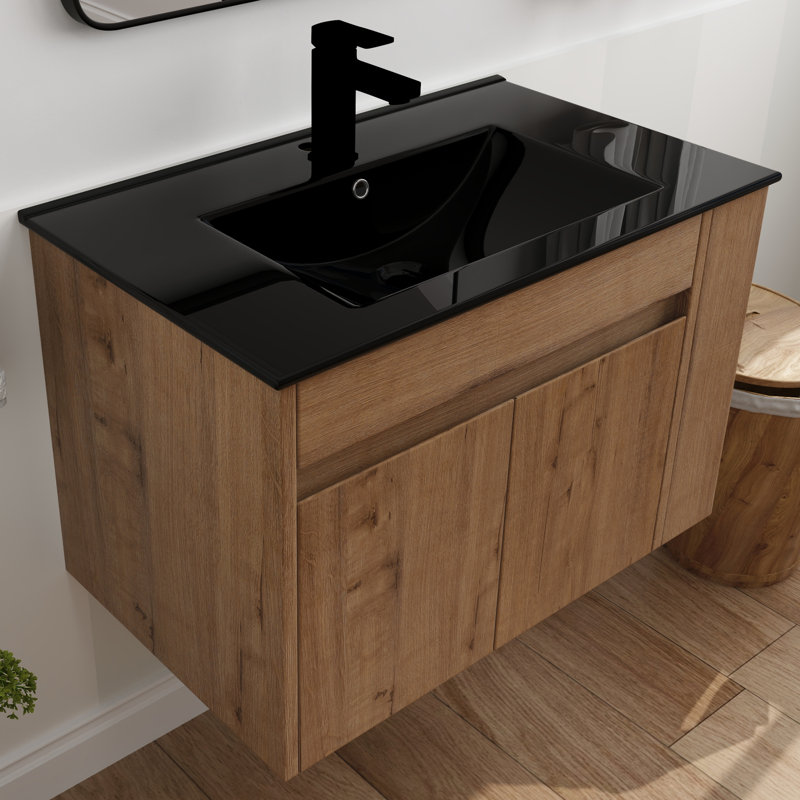Meuble-lavabo simple 30 po avec plateau en céramique Tayleur, Noir